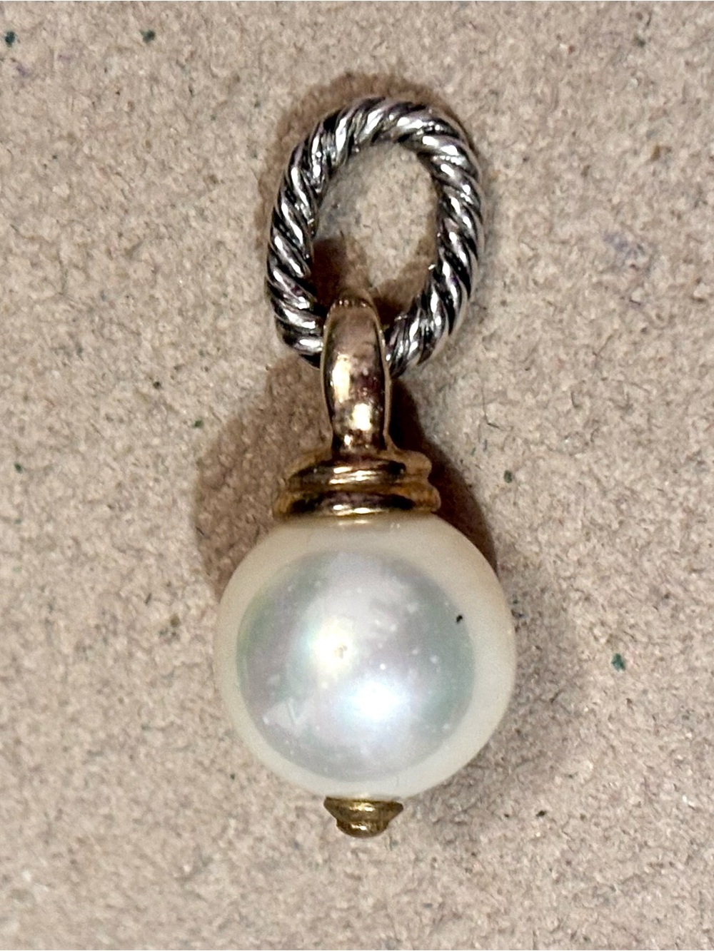 Brighton Pearl drop charm Large white resin globe Silver bale Gold ends Retired